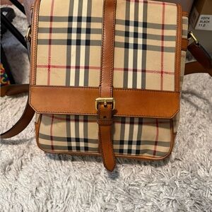 Burberry Checkered Tan and Brown Messenger Bag